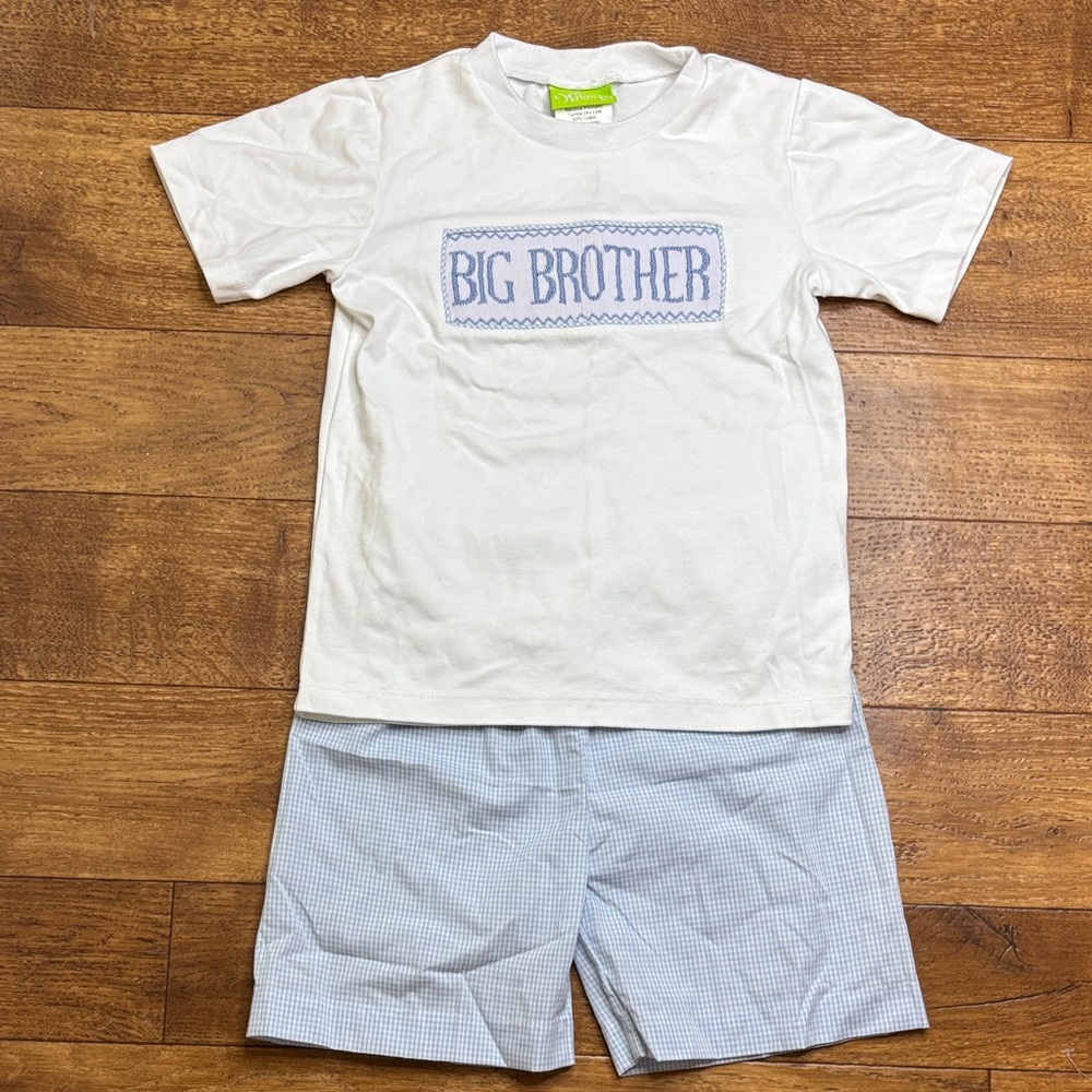 Classic Whimsy Boys 3T Blue Gingham Smocked Big Brother Outfit Shorts Shirt
